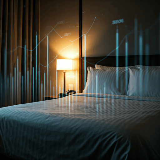 Hotel bedroom with soft evening light — Sleep Grade certification badges
